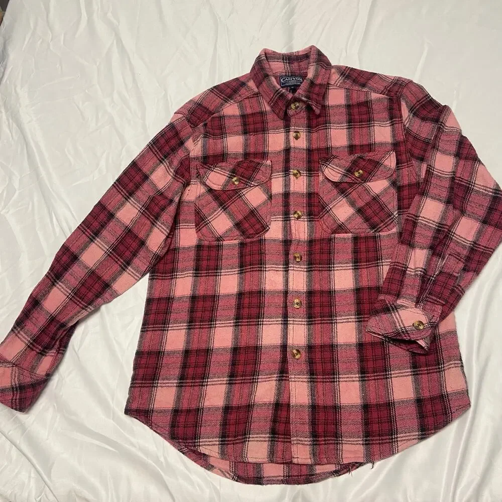 Canyon Creek Shirt Flannel Pink Size M Button Up Long Sleeve Soft Warm Button Up